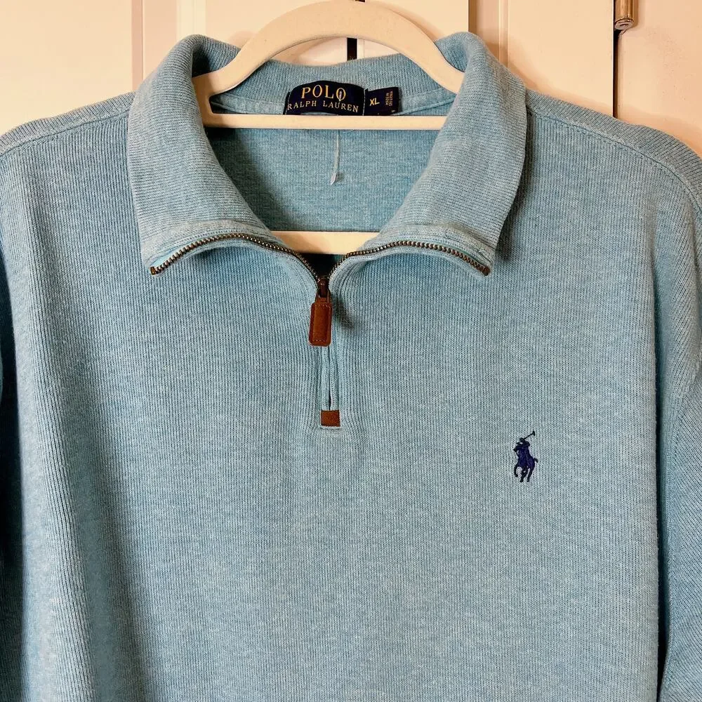 POLO RALPH LAUREN Blue Logo-Embroidered Cotton-Piqué Half-Zip Sweatshirt | XL